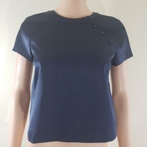 ZARA Trafaluc Navy Blue Satin Crop Open Back Top S